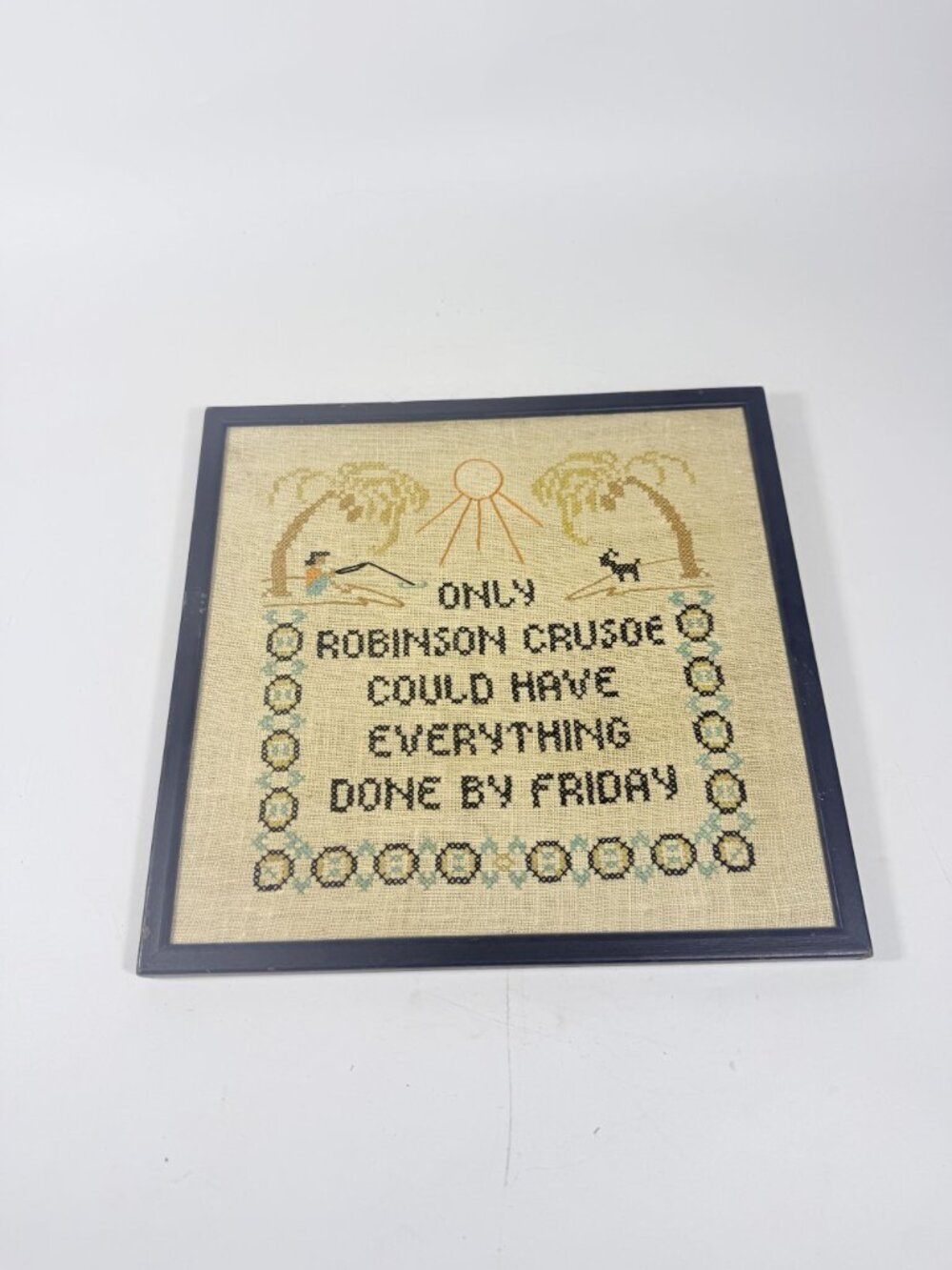 Framed Needlwork Cross Stitch Humor Only Robinson Crusoe Could Have Everything D - Picture 7 of 15